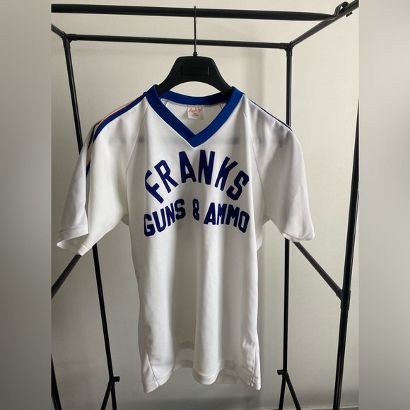 1980s Frank's Guns & Ammo jersey - white and blue - Picture 1 of 4